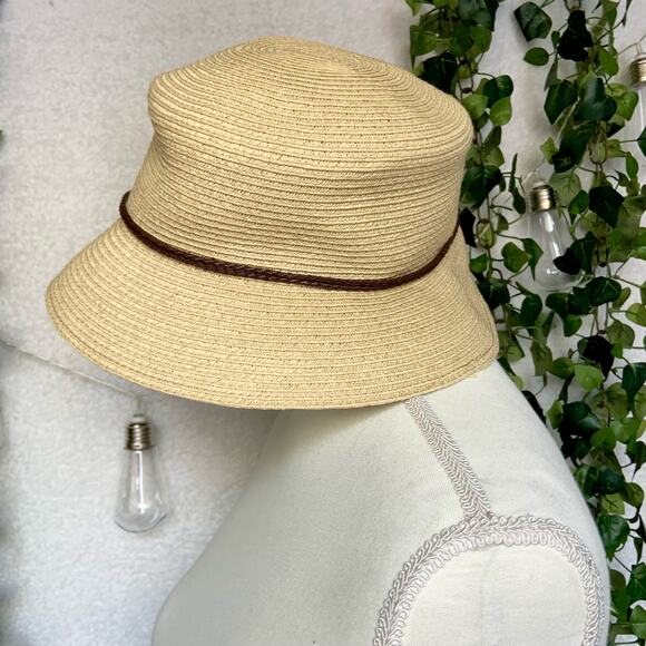Nine West Beige Classic Straw Beach Sun Bucket Hat Women's One Size - Picture 3 of 7